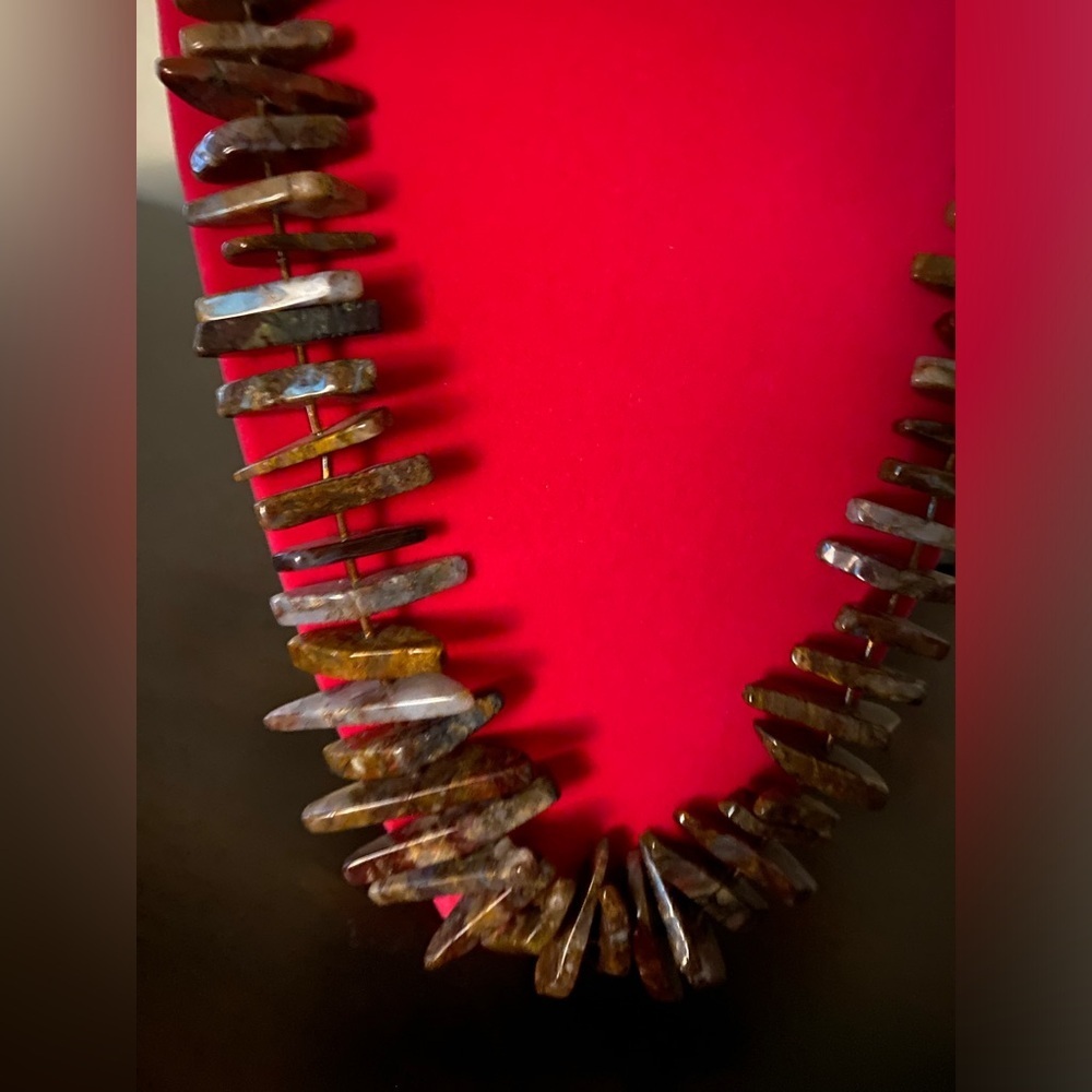 Vintage Agate Stone Necklace Long 31” Boho Statement Earth Tone - Picture 4 of 6